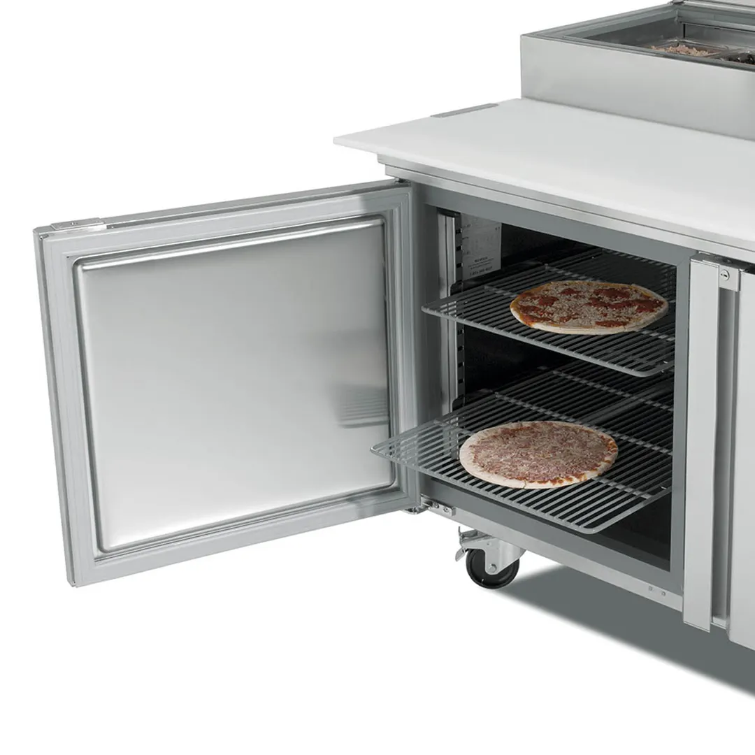 Infrico USA IRT-MR119EN 119" 4-Section Refrigerated Pizza Prep Table, (16) 1/3 GN pans, 37 cu. ft.
