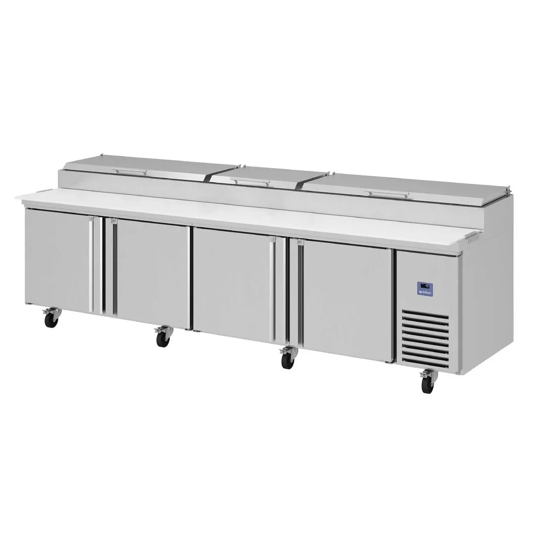 Infrico USA IRT-MR119EN 119" 4-Section Refrigerated Pizza Prep Table, (16) 1/3 GN pans, 37 cu. ft.