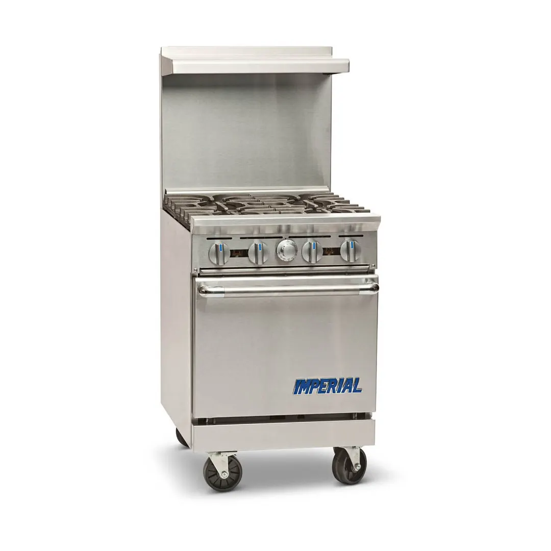 Imperial IR-4 24" Gas Restaurant Range w/ (4) Open Burners, (1) Space Saver Oven, 155.000 BTU