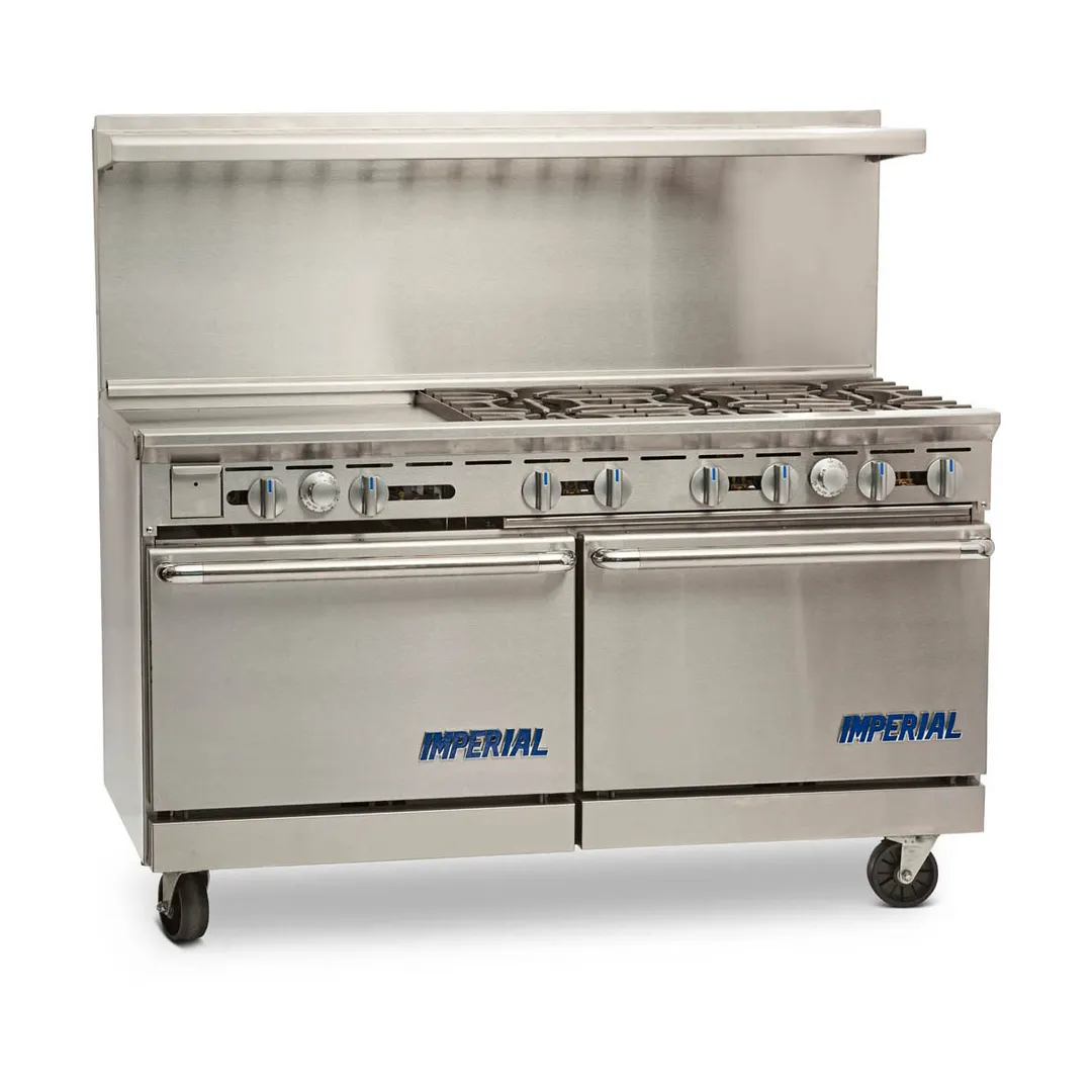 Imperial IR-6-G24 60" Gas Restaurant Range w/ (6) Open Burners, 24" Griddle, (2) Standard Ovens, 302.000 BTU