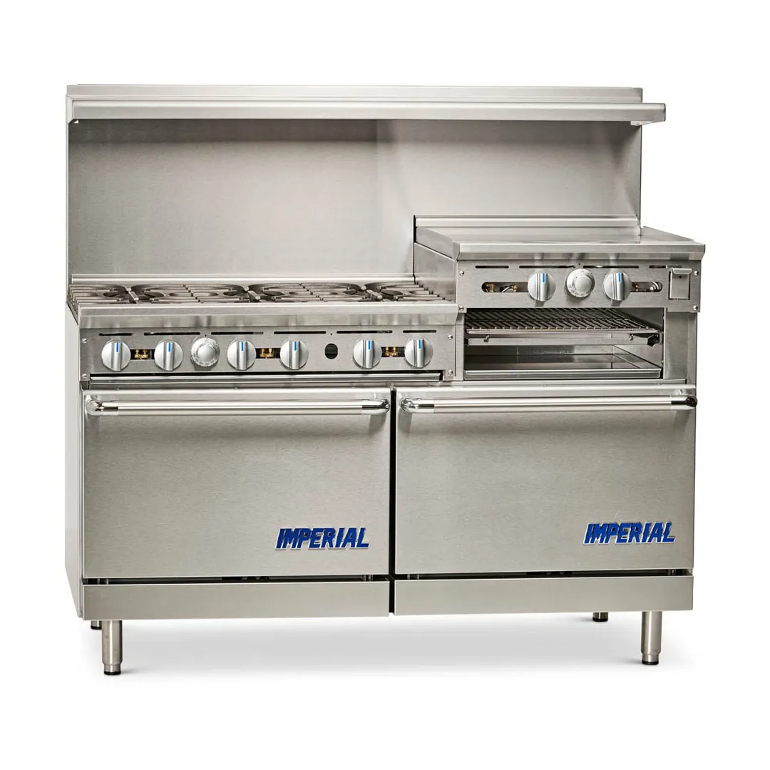 Imperial IR-6-RG24-C 60" Gas Restaurant Range w/ (6) Open Burners, 24" Raised Griddle/Broiler, (1) Standard Oven, (1) Convection Oven, 297.000 BTU