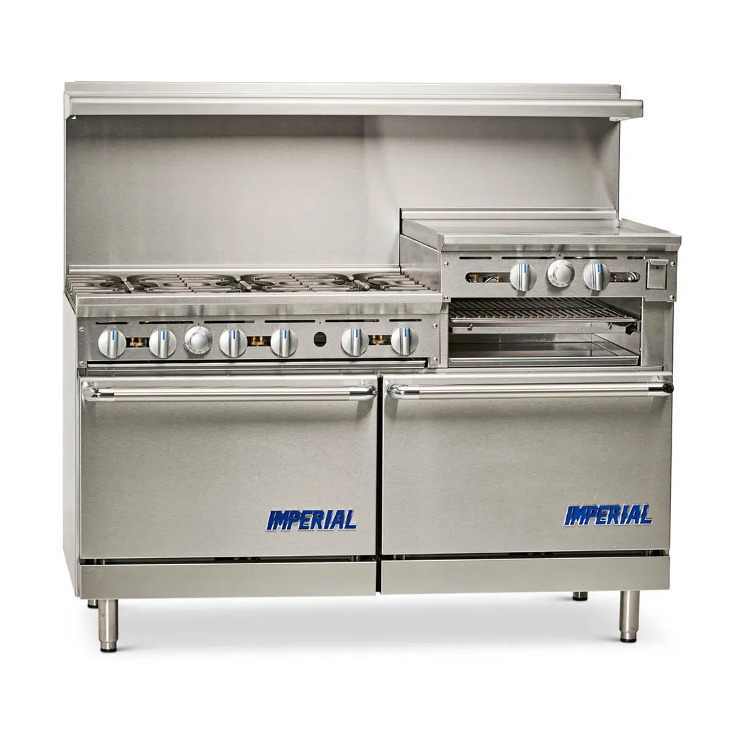 Imperial IR-6-RG24-XB 60" Gas Restaurant Range w/ (6) Open Burners, 24" Raised Griddle/Broiler, (1) Standard Oven, (1) Open Cabinet Base, 267.000 BTU