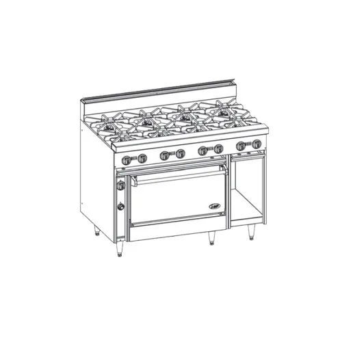 Jade JBR-8-36C 48" Gas Restaurant Range w/ (8) Open Burners,(1) Convection Oven, (1) Cabinet Base, 270.000 BTU