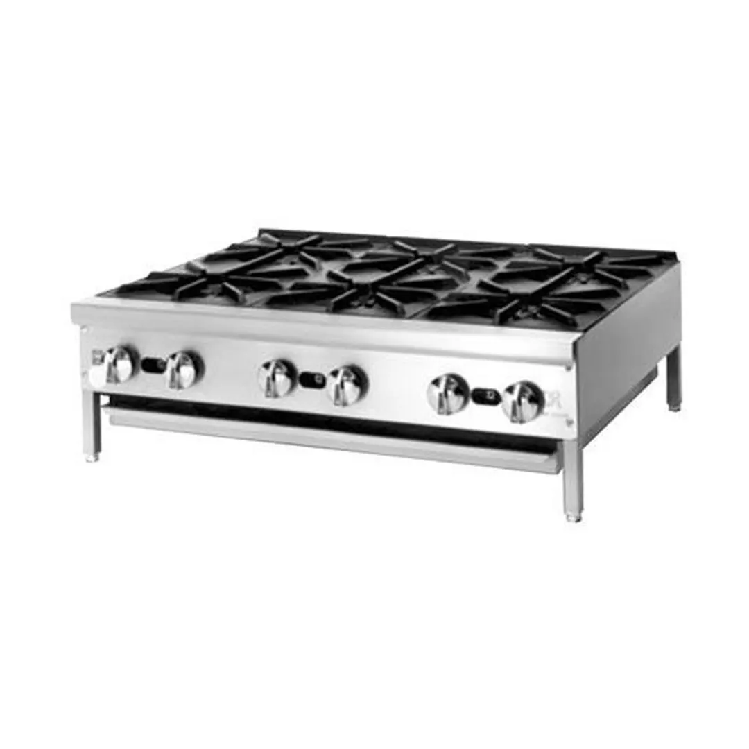 Jade JHP-636-F 36" Floor Gas Hotplate with (6) Burners, Manual Controls, 165.000 BTU