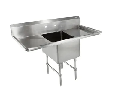 John Boos 1B18244-2D18-X 59" One Compartment Sink, 18"W x 24"L Bowl With 2 Drainboards