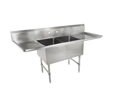 John Boos 2B18244-2D18 75" Two Compartment Sink, 18"W x 24"L Bowl With 2 Drainboards