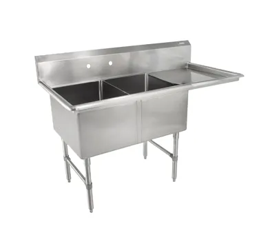 John Boos 2B184-1D18R 58" Two Compartment Sink, 18"W x 18"L Bowl With Right-Hand Drainboard
