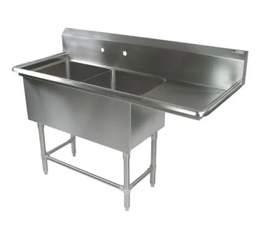 John Boos 2PB18-1D24R 64" Two Compartment Sink, 18"W x 18"L Bowl With Right-Hand Drainboard
