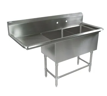 John Boos 2PB1824-1D18L 58" Two Compartment Sink, 18"W x 24"L Bowl With Left-Hand Drainboard