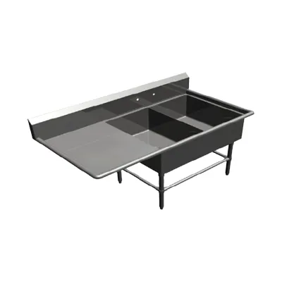 John Boos 2PB2028-1D30L 74" Two Compartment Sink, 20"W x 28"L Bowl With Left-Hand Drainboard