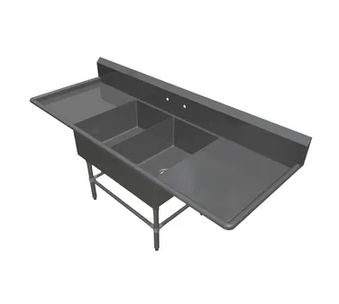 John Boos 2PB2028-2D30 103" Two Compartment Sink, 20"W x 28"L Bowl With 2 Drainboards