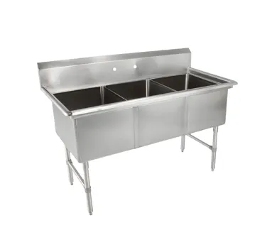 John Boos 3B16204-X 53" Three Compartment Sink, 16"W x 20"L Bowl Without Drainboard