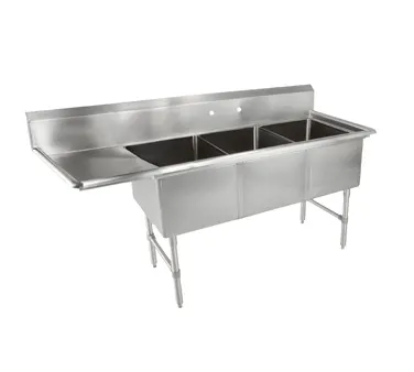 John Boos 3B244-1D24L-X 100" Three Compartment Sink, 24"W x 24"L Bowl With Left-Hand Drainboard
