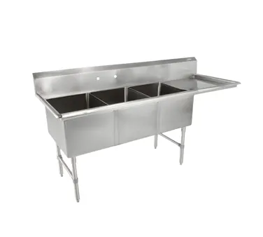 John Boos 3B244-1D24R 100" Three Compartment Sink, 24"W x 24"L Bowl With Right-Hand Drainboard