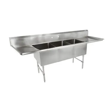 John Boos 3B244-2D24 123" Three Compartment Sink, 24"W x 24"L Bowl With 2 Drainboards