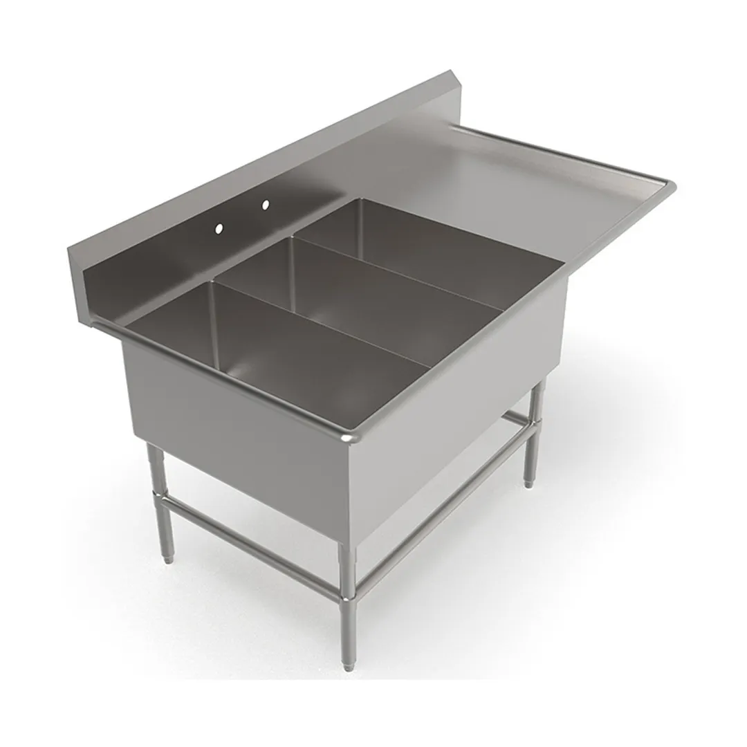 John Boos 3PB1431-1D30R 76" Three Compartment Sink, 14"W x 31"L Bowl With Right-Hand Drainboard