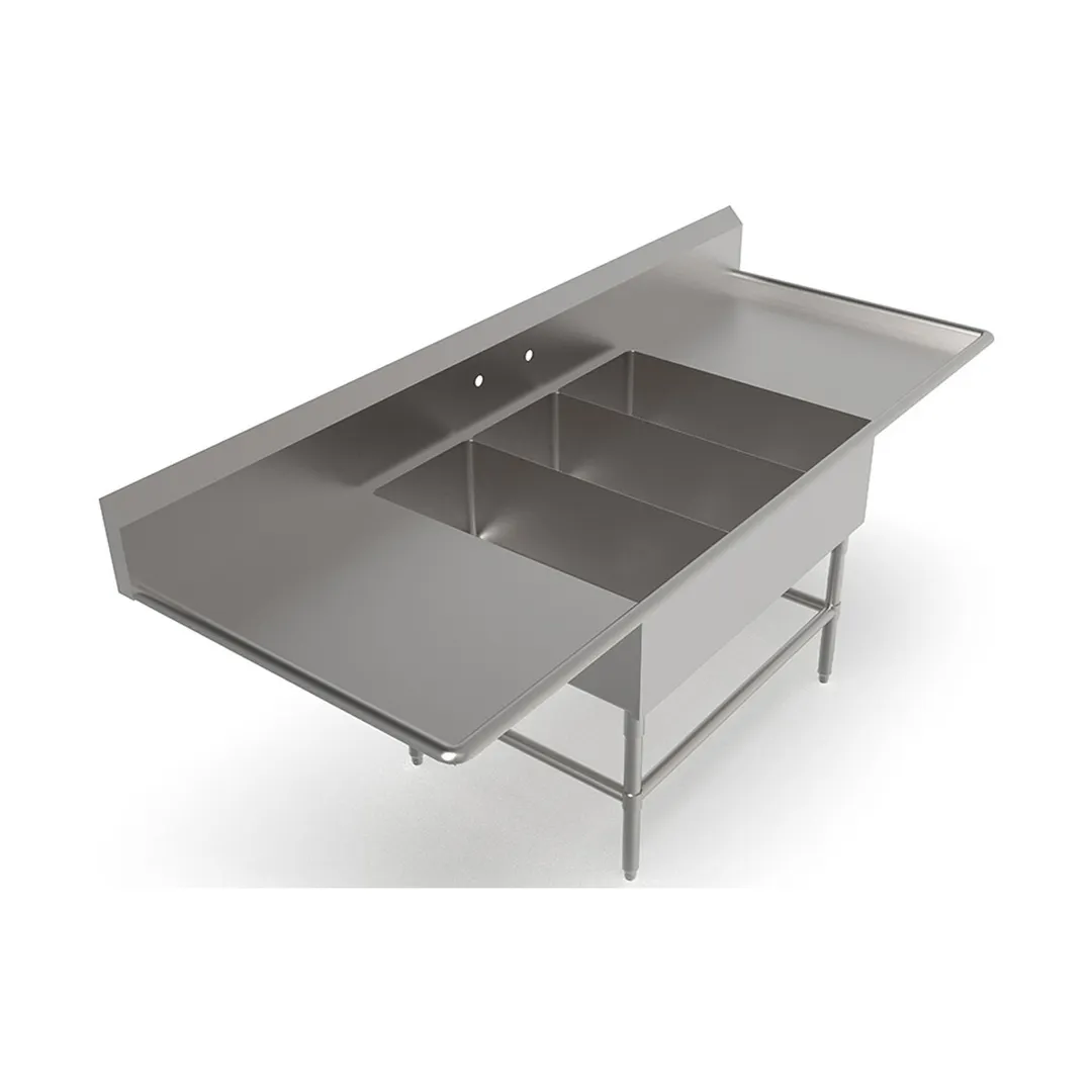 John Boos 3PB1431-2D30 105" Three Compartment Sink, 14"W x 31"L Bowl With 2 Drainboards