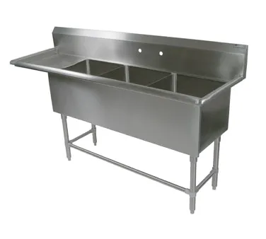 John Boos 3PB30244-1D36L 130" Three Compartment Sink, 24"W x 30"L Bowl With Left-Hand Drainboard