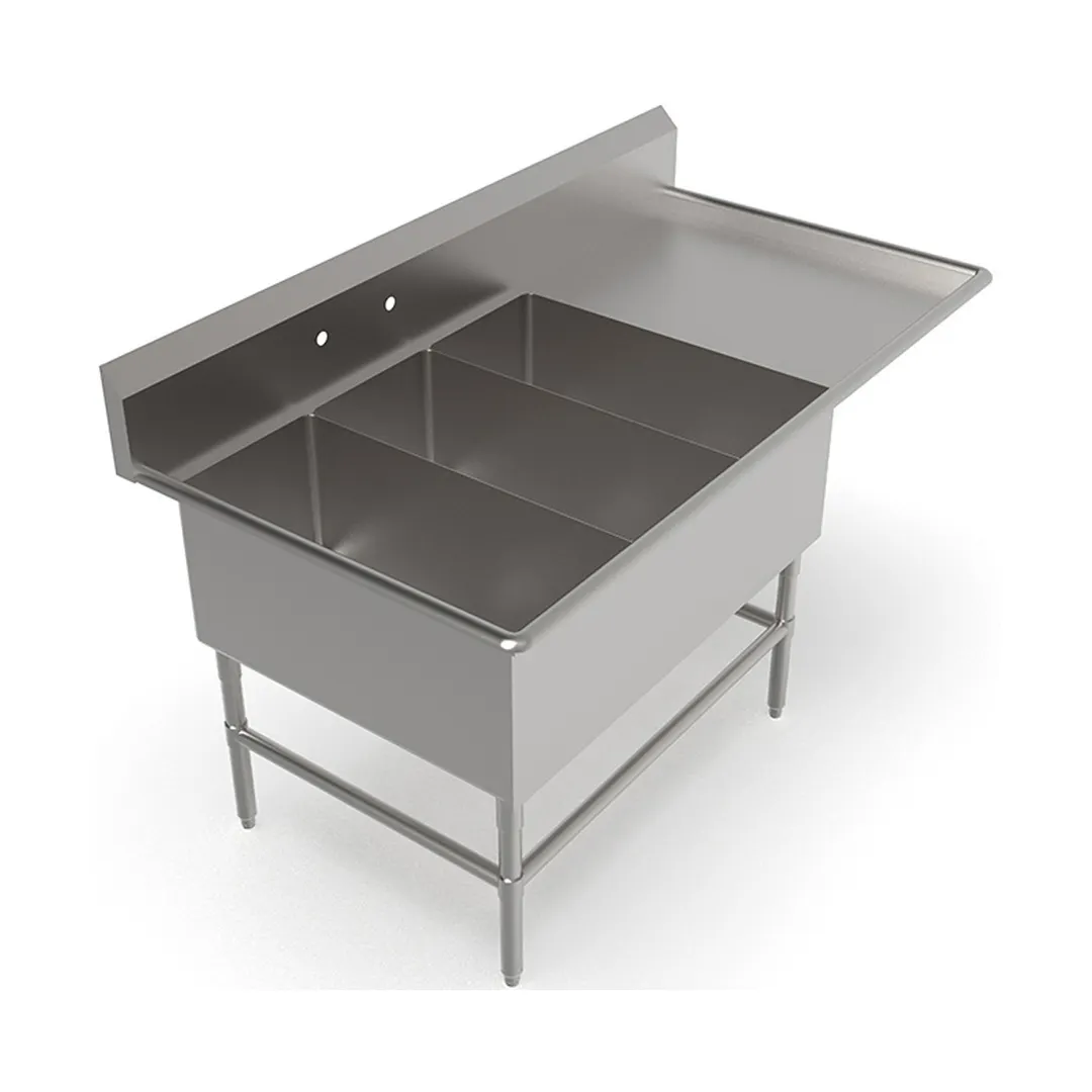 John Boos 43PB14314-1D24R 70" Three Compartment Sink, 14"W x 31"L Bowl With Right-Hand Drainboard