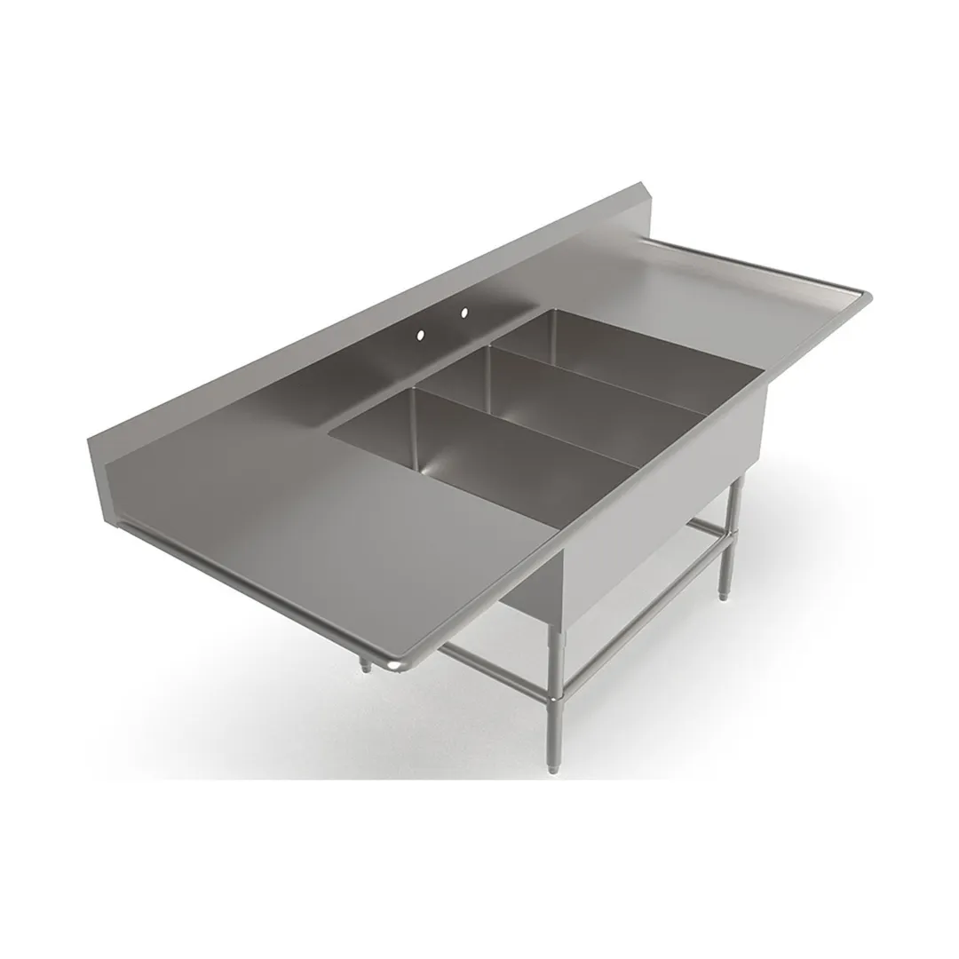 John Boos 43PB14314-2D24 93" Three Compartment Sink, 14"W x 31"L Bowl With 2 Drainboards