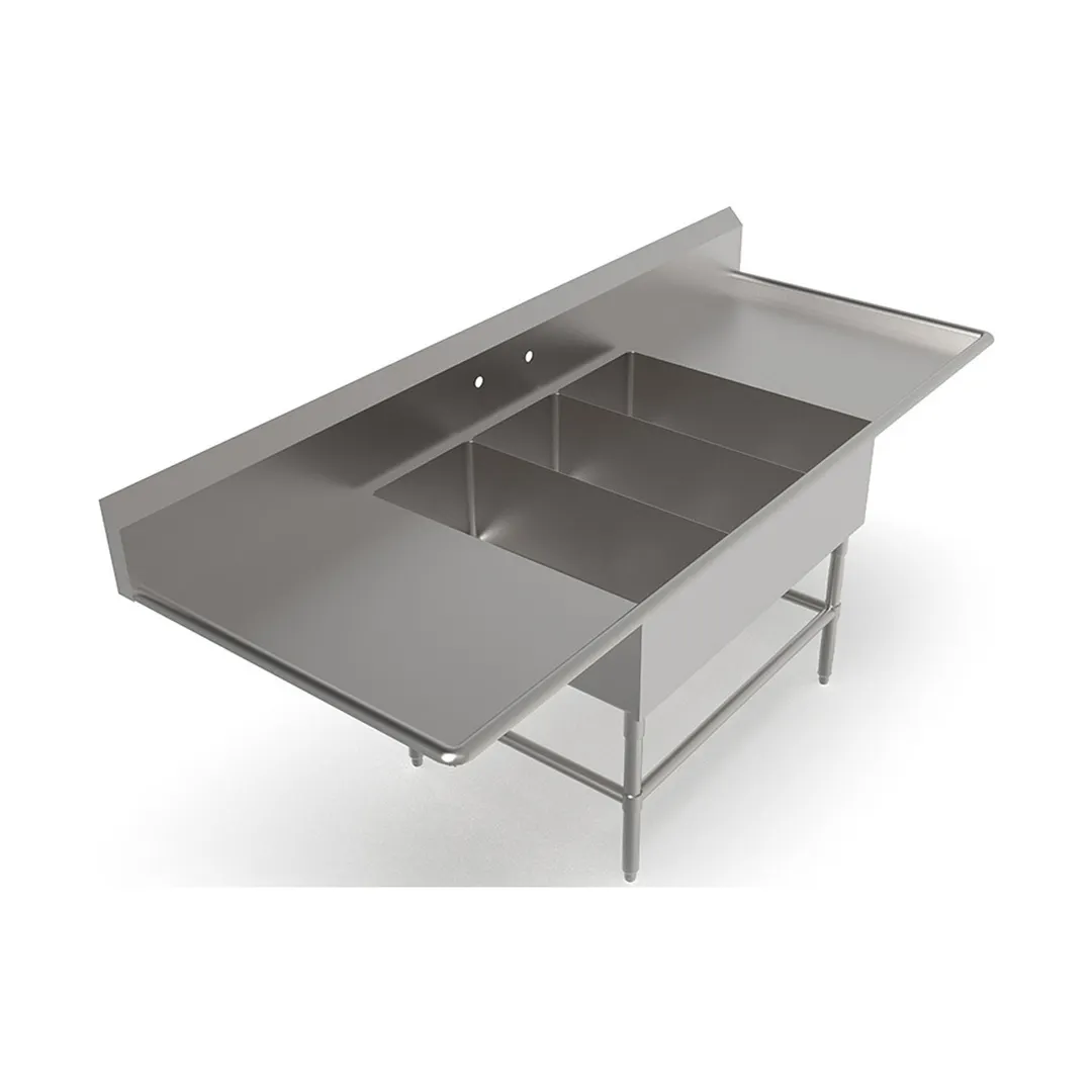 John Boos 43PB14314-2D30 105" Three Compartment Sink, 14"W x 31"L Bowl With 2 Drainboards