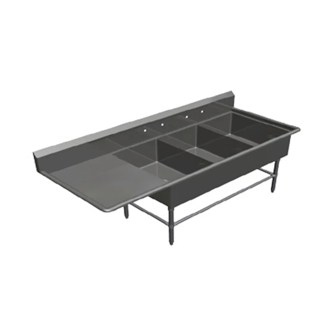 John Boos 43PB20284-1D24L 88" Three Compartment Sink, 20"W x 28"L Bowl With Left-Hand Drainboard