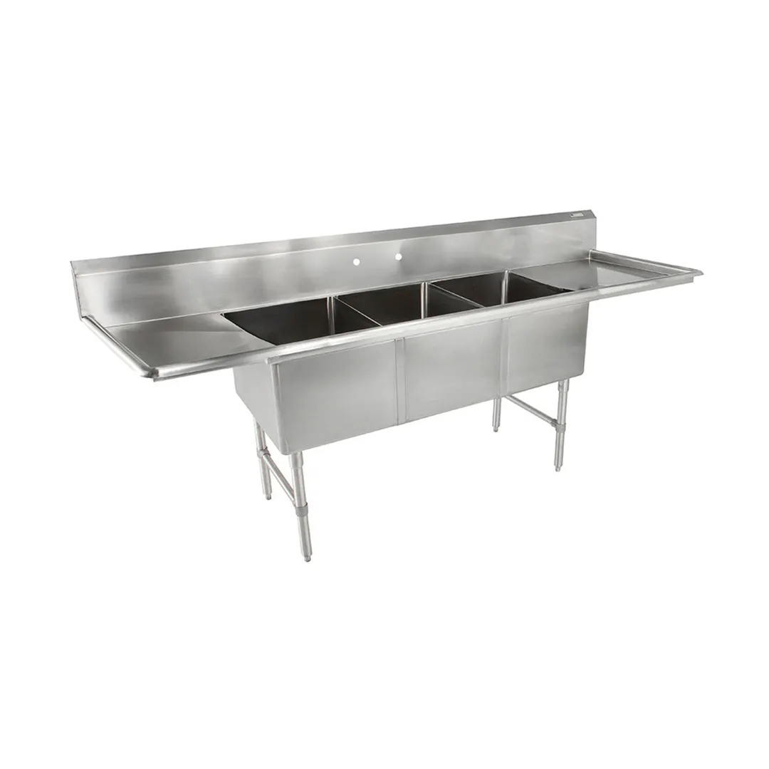 John Boos 43PB20284-2D20 103" Three Compartment Sink, 20"W x 28"L Bowl With 2 Drainboards