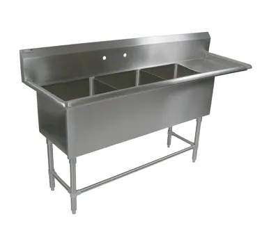 John Boos 43PB3024-1D36R 130" Three Compartment Sink, 30"W x 24"L Bowl With Right-Hand Drainboard