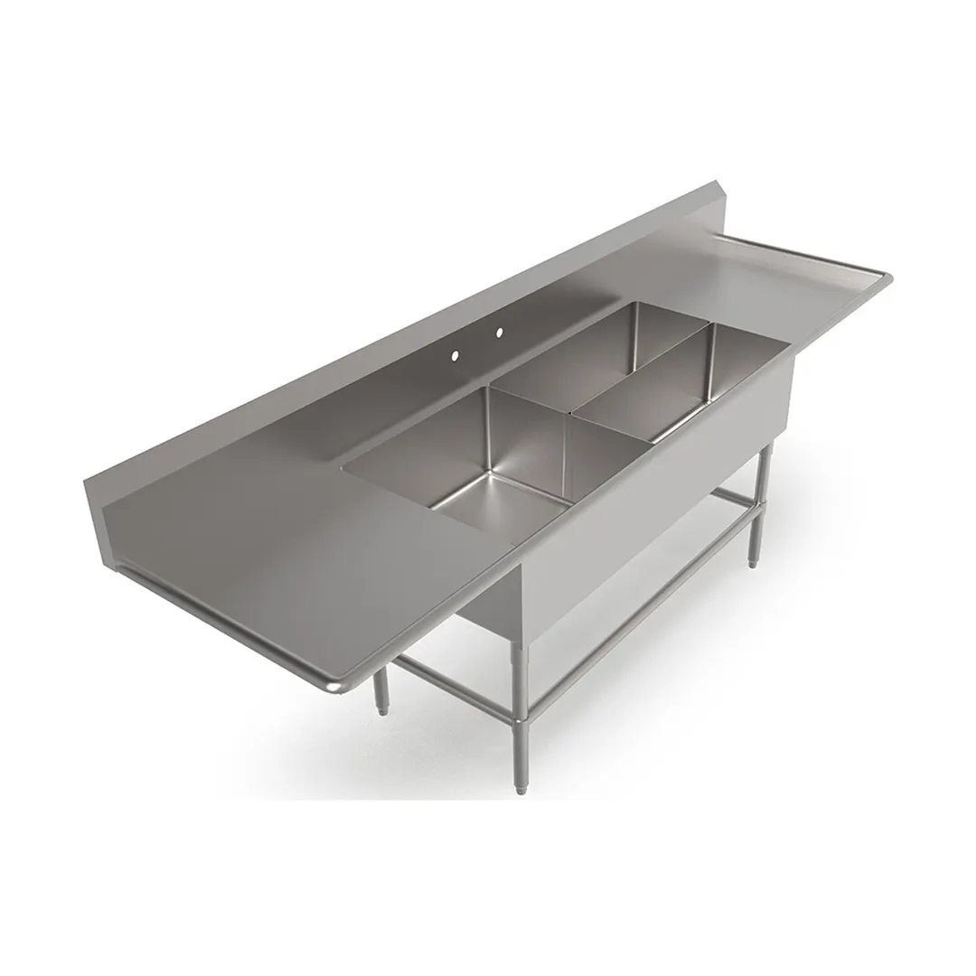 John Boos 43PBPS3224-2D24 107" Three Compartment Sink, 24"W x 24"L Bowl With 2 Drainboards