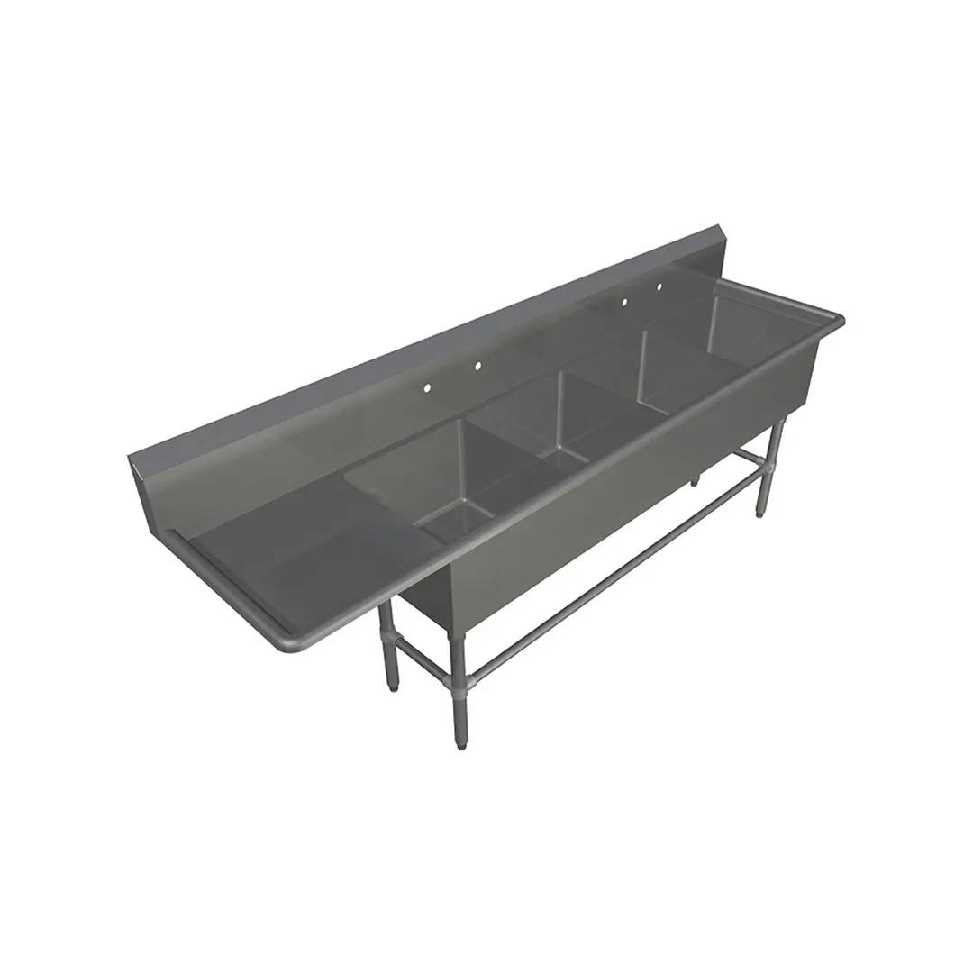 John Boos 44PB1618-1D24L 92" Four Compartment Sink, 16"W x 18"L Bowl With Left-Hand Drainboard
