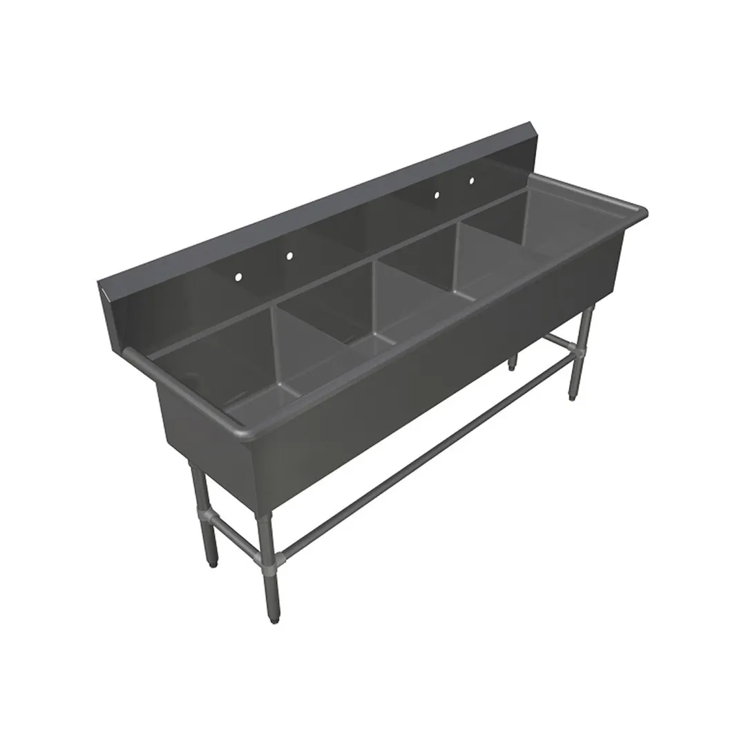 John Boos 44PB16184 69" Four Compartment Sink, 16"W x 18"L Bowl Without Drainboard