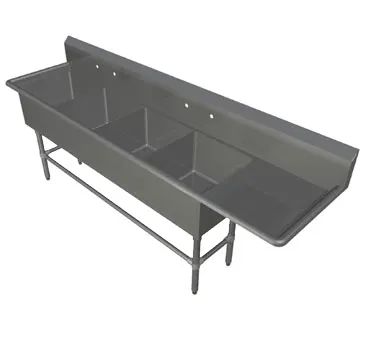 John Boos 44PB20-1D30R 114" Four Compartment Sink, 20"W x 20"L Bowl w/Right-Hand Drainboard