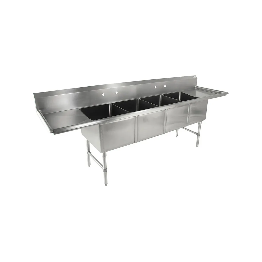 John Boos 4B18244-2D18 111" Four Compartment Sink, 18"W x 24"L Bowl With 2 Drainboards