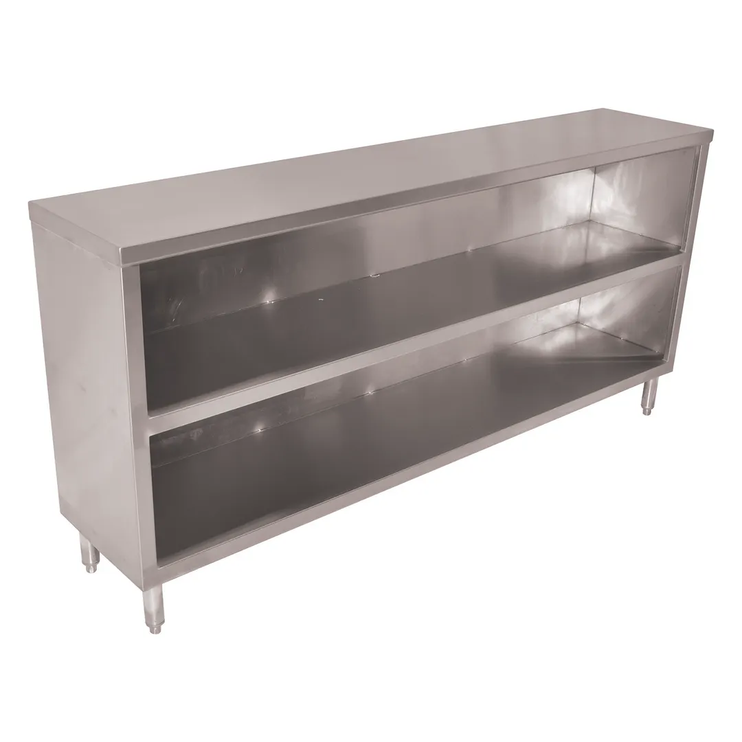 John Boos 4DCO6-18132 132"x18" Stainless Steel Open Front Dish Cabinet, Open Base with Mid-Shelf