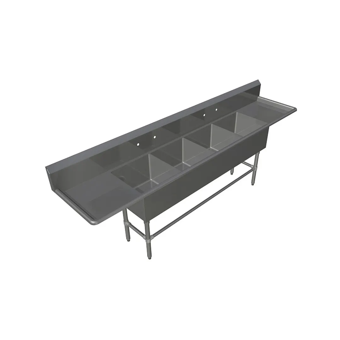 John Boos 4PB1618-2D18 103" Four Compartment Sink, 16"W x 18"L Bowl With 2 Drainboards