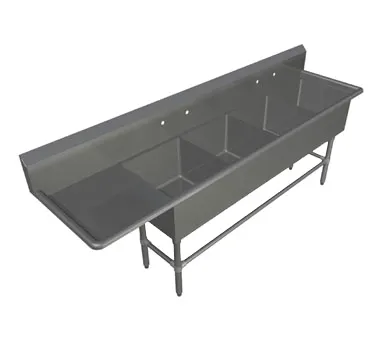 John Boos 4PB20-1D18L 102" Four Compartment Sink, 20"W x 20"L Bowl w/Left-Hand Drainboard  
