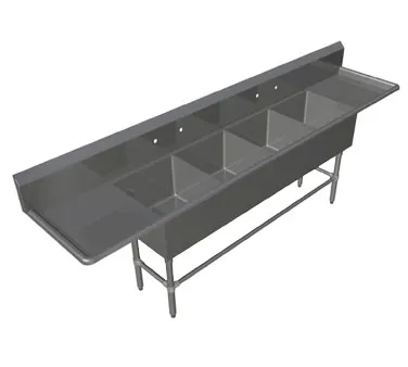 John Boos 4PB204-2D30 143" Four Compartment Sink, 20"W x 20"L Bowl With 2 Drainboards