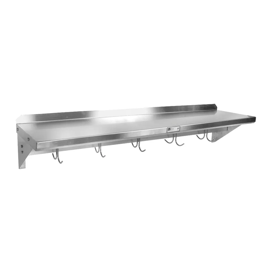 John Boos BHS1248PR-X Stainless Steel Wall Mounted Shelf w/ Pot Rack - 48"W x 12"D