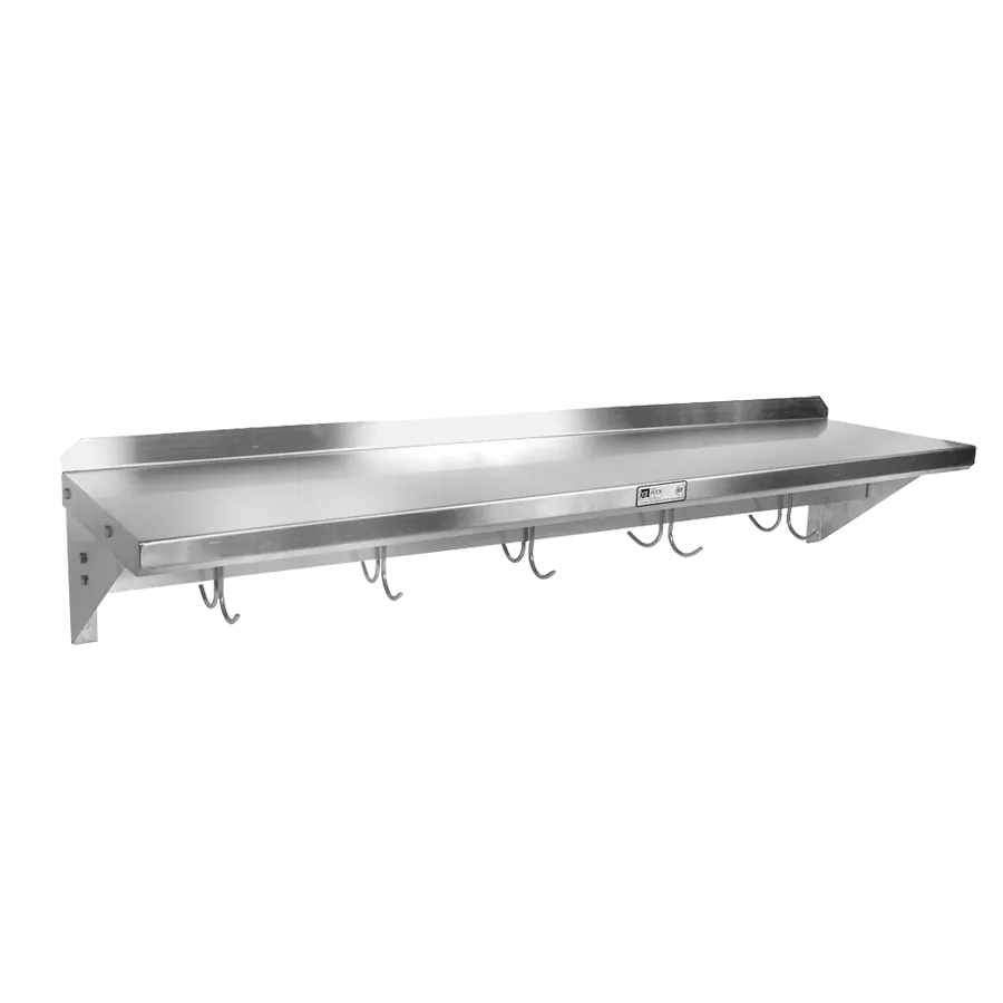 John Boos BHS18108PR-16/304 Stainless Steel Wall Mounted Shelf w/ Pot Rack - 108"W x 18"D