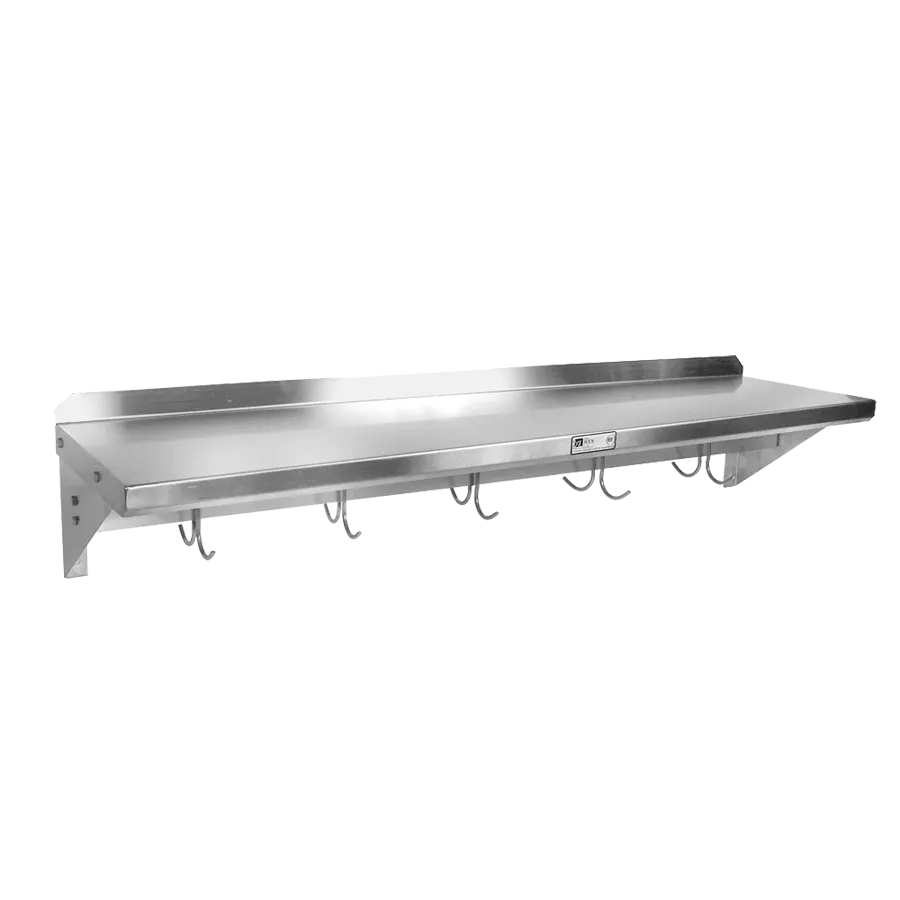 John Boos BHS1824PR-16/304 Stainless Steel Wall Mounted Shelf w/ Pot Rack - 24"W x 18"D