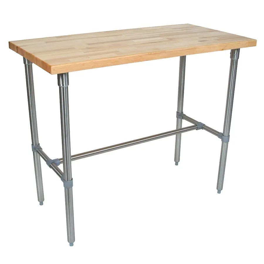 John Boos CUCNB02 48" Northern Hard Rock Maple Utility Table, 1-1/2" Thick Edge Grain Top, Stainless Steel Base