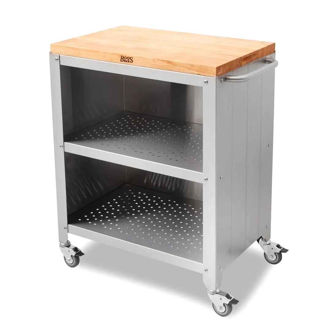John Boos CUFC-M1830-X Formaggio Cart, 30"W x 18-1/8"D, Maple Cutting Board Top, Stainless Steel Base