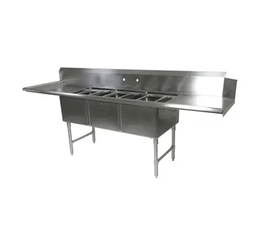John Boos DT3B244-2D24L-X 121" Dishtable with Potsinks, (2) 24" Drainboards, 3 Bowls, Clean