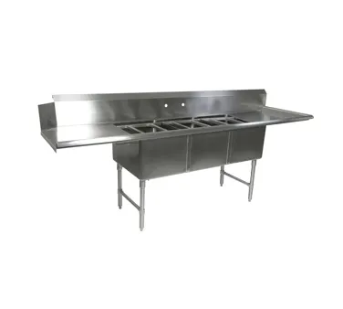 John Boos DT3B244-2D24R-X 121" Dishtable with Potsinks, (2) 24" Drainboards, 3 Bowls, Clean