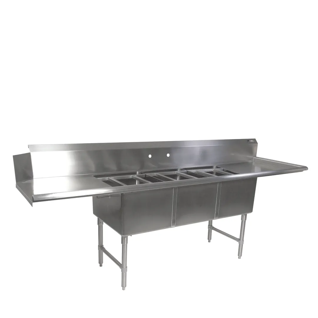 John Boos DT3PB18244-2D24R 103" Dishtable with Potsinks, (2) 24" Drainboards, 3 Bowls, Clean