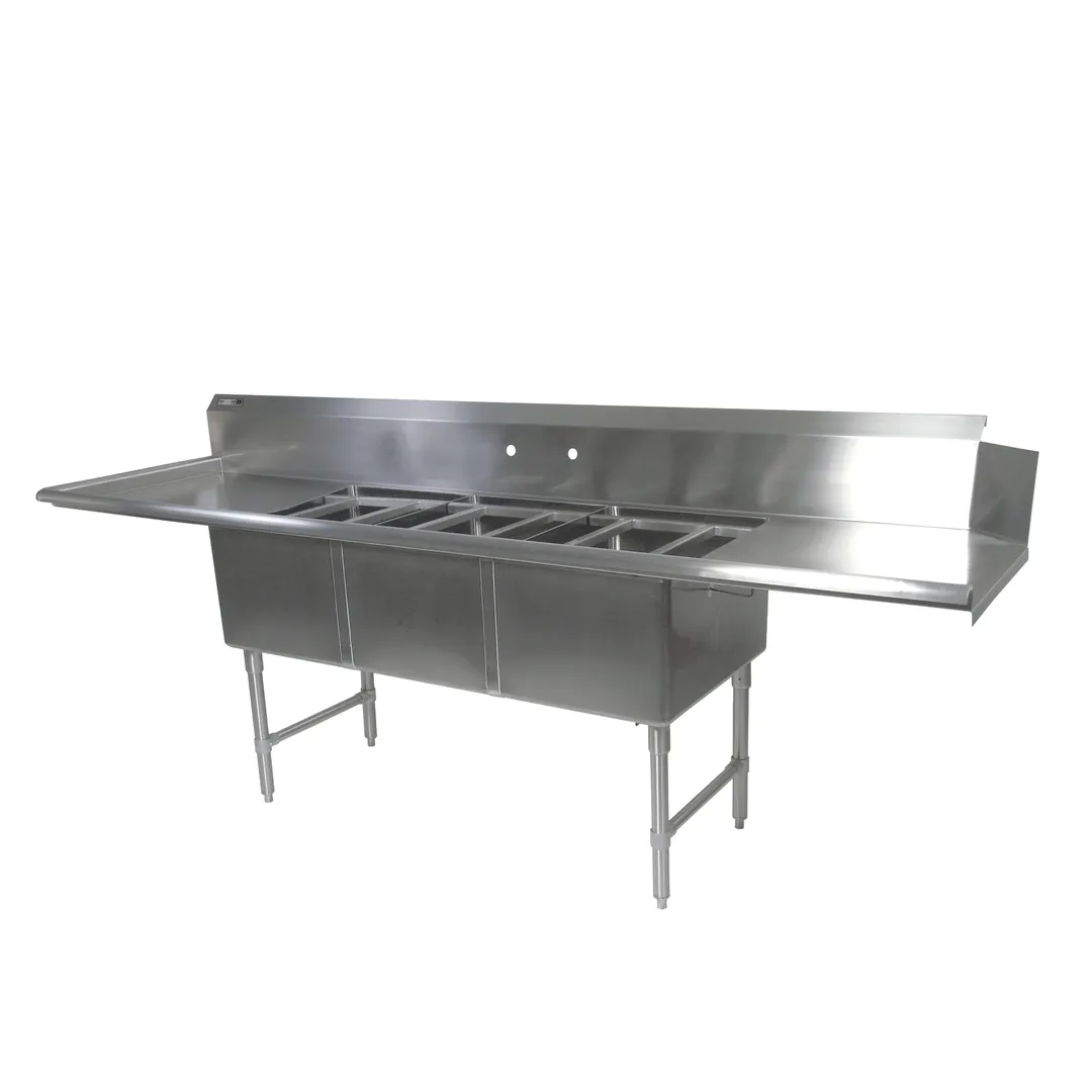John Boos DT3PB244-2D24L 121" Dishtable with Potsinks, (2) 24" Drainboards, 3 Bowls, Clean