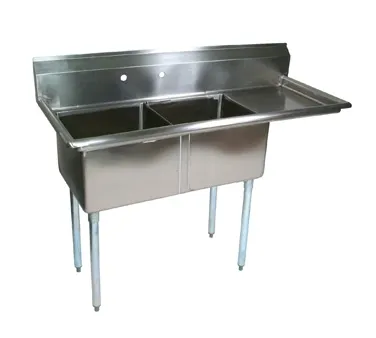 John Boos E2S8-24-14R24 74" Two Compartment Sink, 24"W x 24"L Bowl With Right-Hand Drainboard
