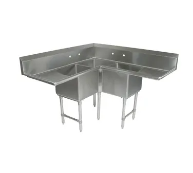 John Boos E3BCS-244-2D24-X 75" 3 Compartment Corner Sink, 24"W x 24"L Bowl - Galvanized