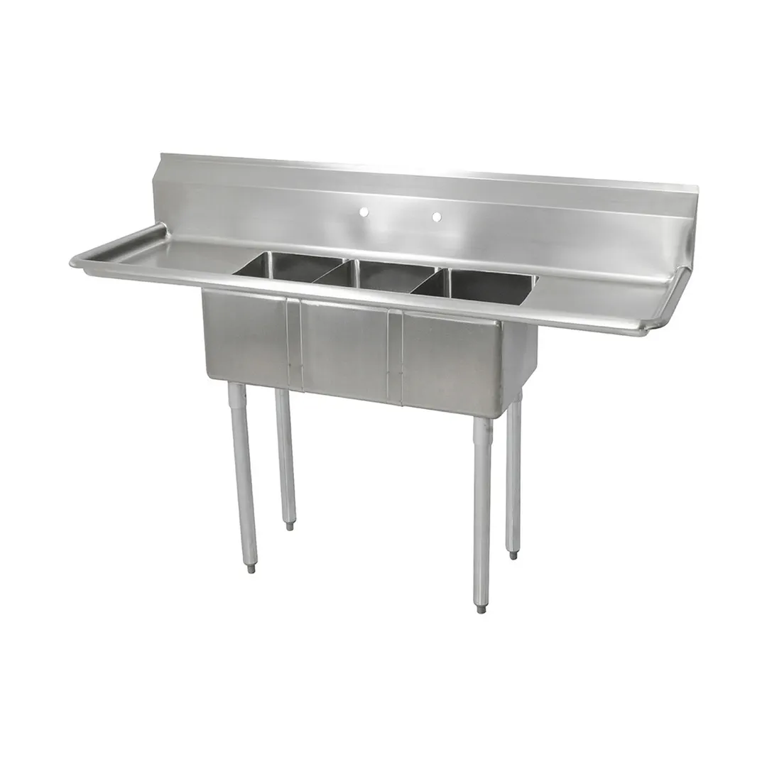 John Boos E3S8-1014-10T15-X 60" Three Compartment Sink, 10"W x 14"L Bowl With 2 Drainboards