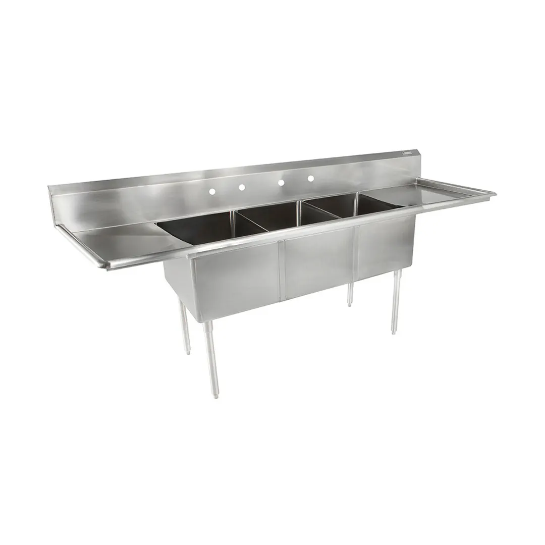 John Boos E3S8-15-14T15-X 75" Three Compartment Sink, 15"W x 15"L Bowl With 2 Drainboards